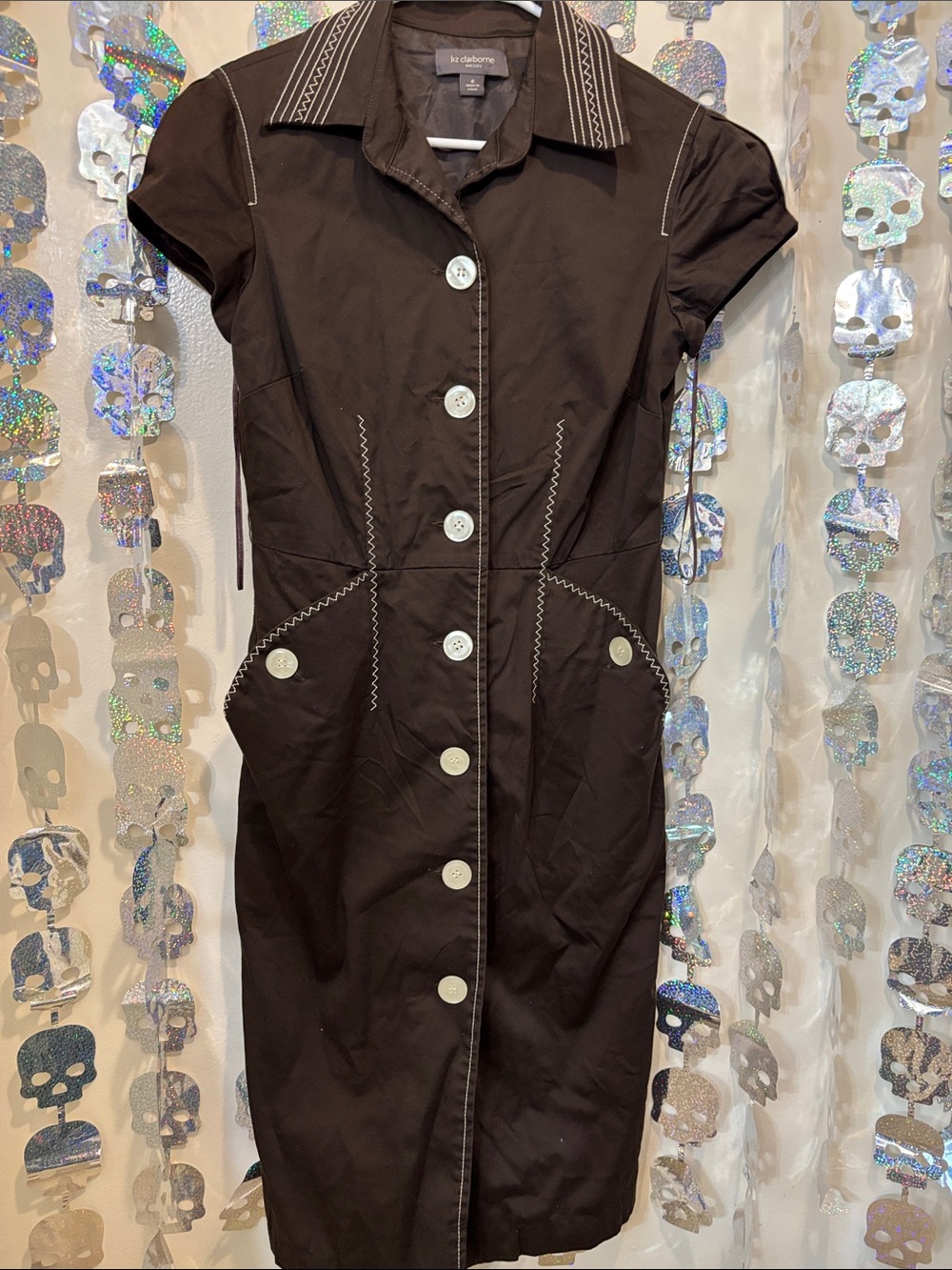 Liz Claiborne Brown Short-Sleeve Button Front Dress